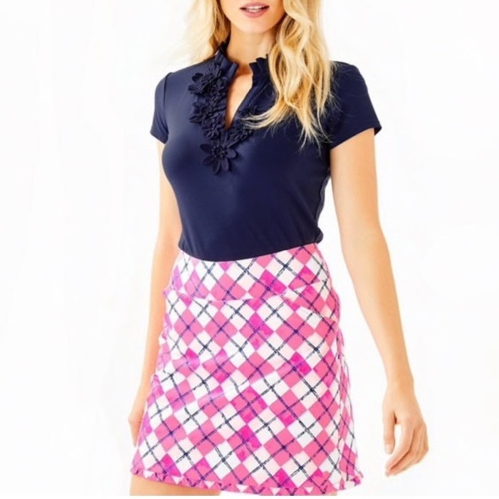 Lilly Pulitzer Pink Plaid Skort with Navy Accents